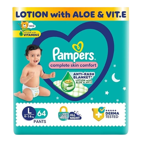 Pampers Complete Skin Comfort Pants, Anti-rash blanket, Large (L), 64 Count, 9-14kg