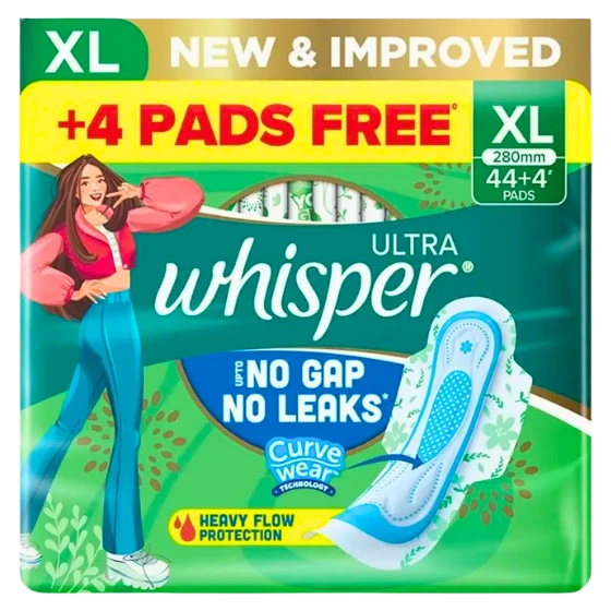 WHISPER ULTRA SANITARY PADS, 48 XL PADS